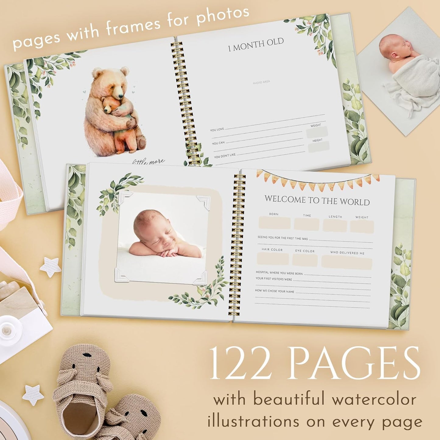 Keepsake Memory Book for Baby Boy Girl, First 5 Year Baby Book, Milestone Book That Captures Every Significant Event From Birth to Age 5, Gender Neutral Journal Scrapbook Photo Album