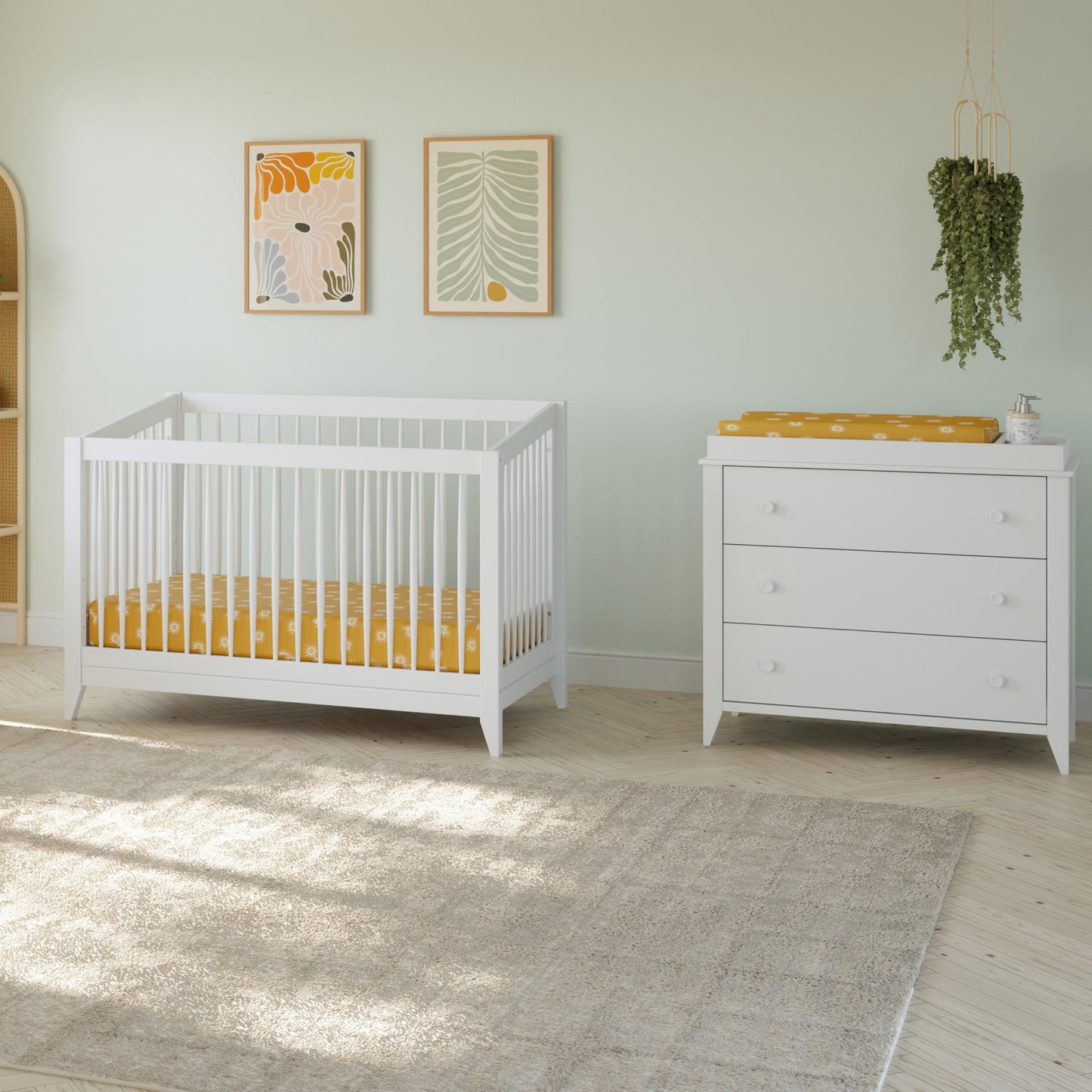 Babyletto Sprout 3-Drawer Changer Dresser with Removable Changing Tray in Washed Natural and White, Greenguard Gold Certified