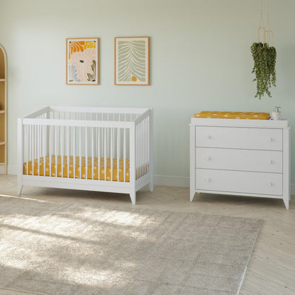 Babyletto Sprout 3-Drawer Changer Dresser with Removable Changing Tray in Washed Natural and White, Greenguard Gold Certified