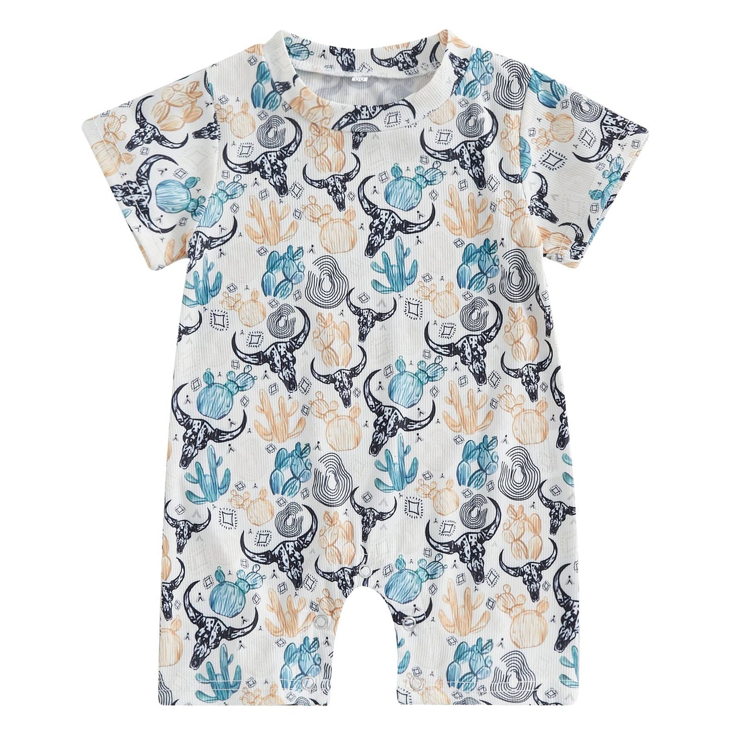 Gueuusu Country Baby Clothes Boy Girl Western Cow Print Short Sleeve Romper Bodysuit Ribbed One Piece Jumpsuit Summer Outfit