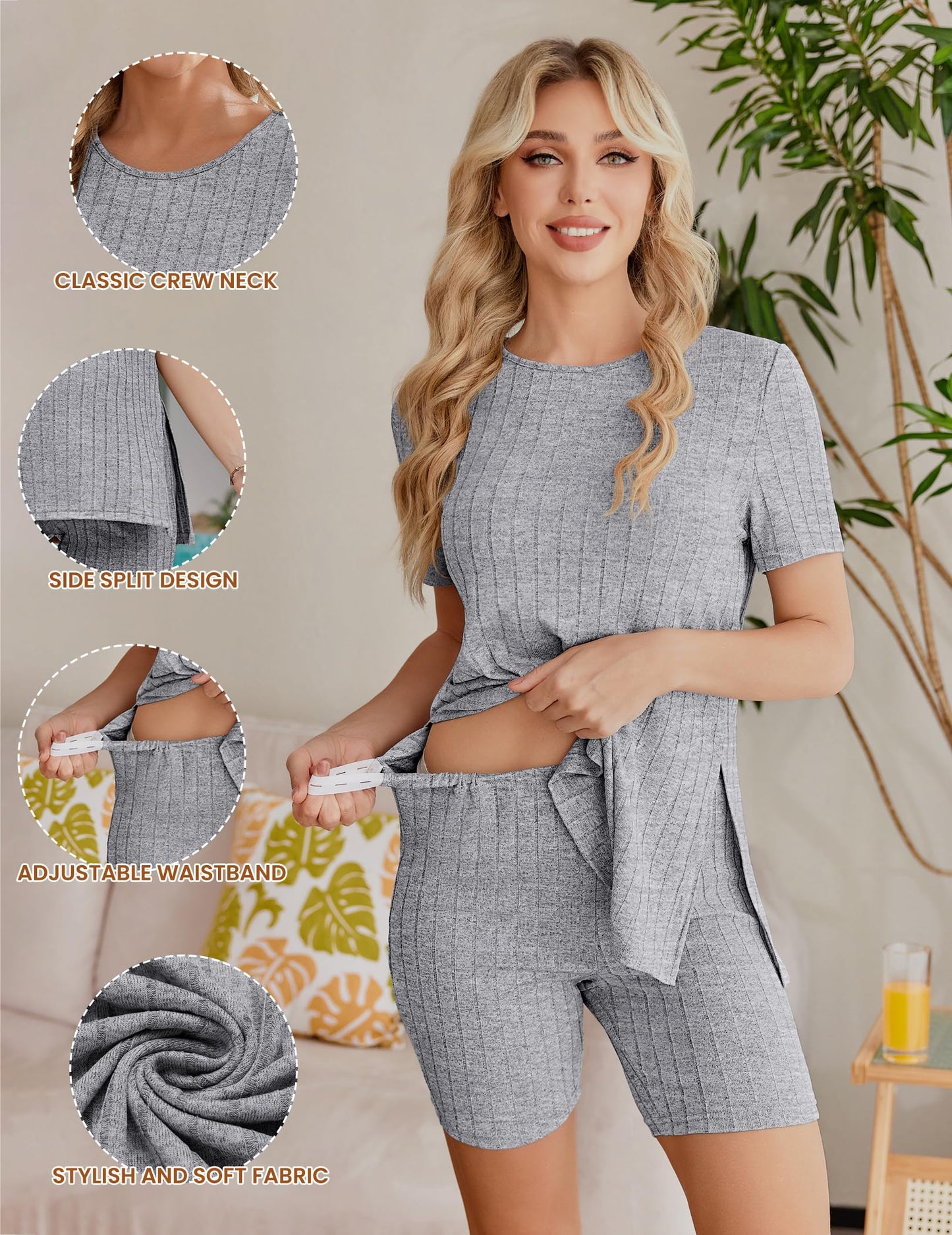 Ekouaer Maternity Sets 2 Piece Outfits Ribbed Knit Short Sleeve Shirts and Biker Shorts Pregnancy Loungewear Mama Clothes