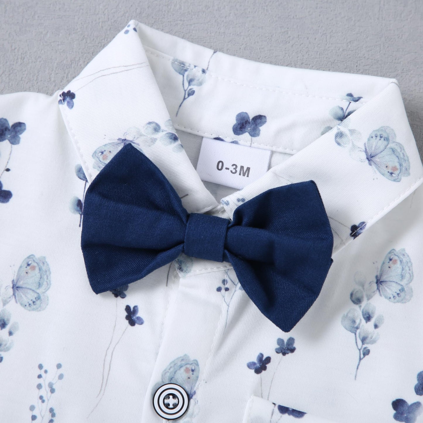 WESIDOM Baby Boy Clothes Suit 0-24 Months Gentleman Outfits, Short Sleeve Dress Romper+Bowtie+Detachable Suspender Shorts Set