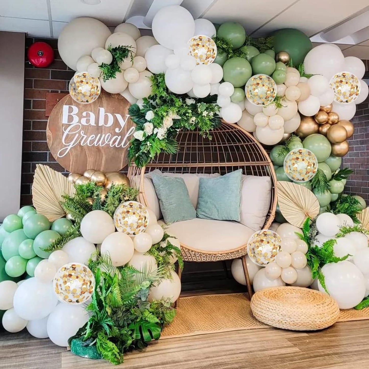 Dusty Blue Balloon Arch Kit, Dusty Baby Blue Balloons Arch Kit With Metallic Gold Sand White Gold Confetti Balloons for Wedding Bridal Shower Boy Birthday Party Baby Shower Decorations