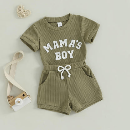 MERSARIPHY Newborn Baby Boy Summer Clothes Mama's Boy Little Dude Short Sleeve Romper Shorts Set Infant Waffle Knit Outfit