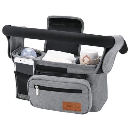 Momcozy Universal Stroller Organizer, 2 Insulated Cup Holders, Removable Zip Pocket, Adjustable Straps, Large Capacity Baby Essentials Compact Design, Fits Any Stroller (Multicolor)