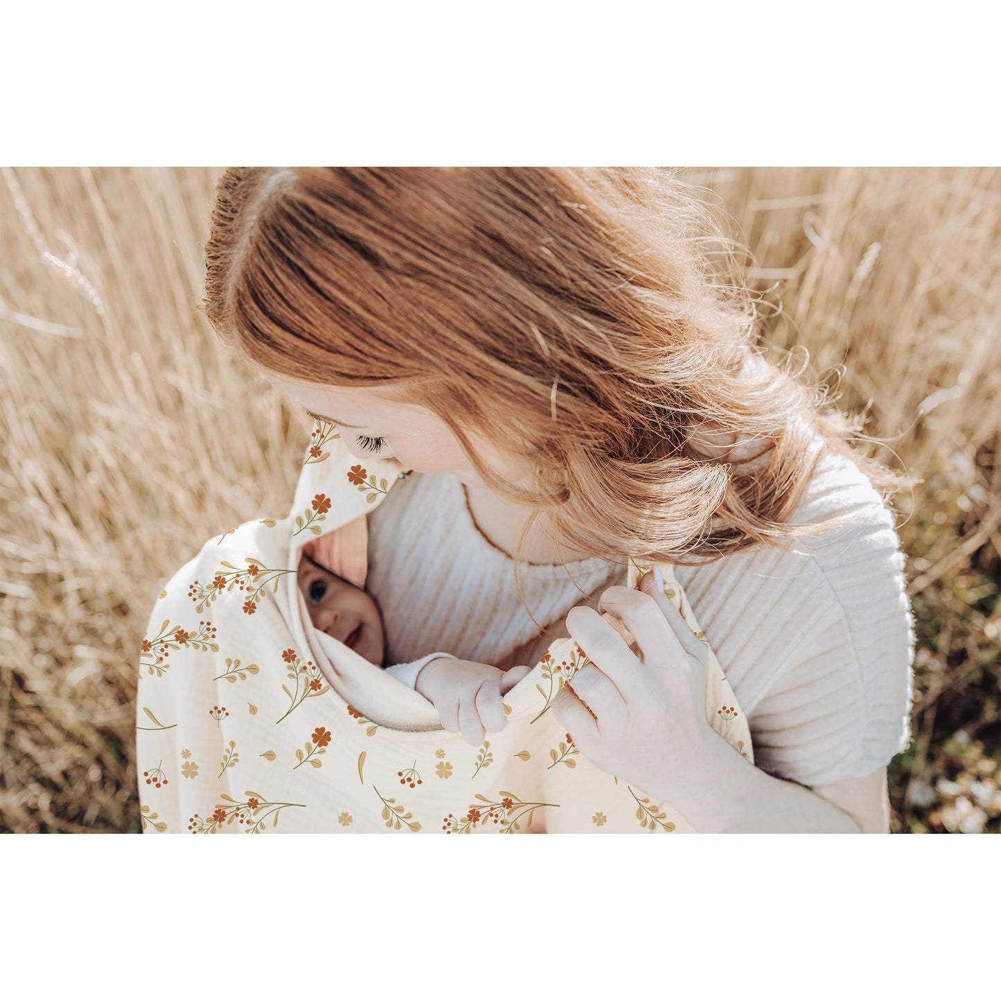 Konssy Muslin Nursing Cover for Baby Breastfeeding, Breathable 100% Cotton Breastfeeding Cover with Rigid Hoop for Mother Nursing Apron, Multi-use Carseat Canopy (Summer Wheat)