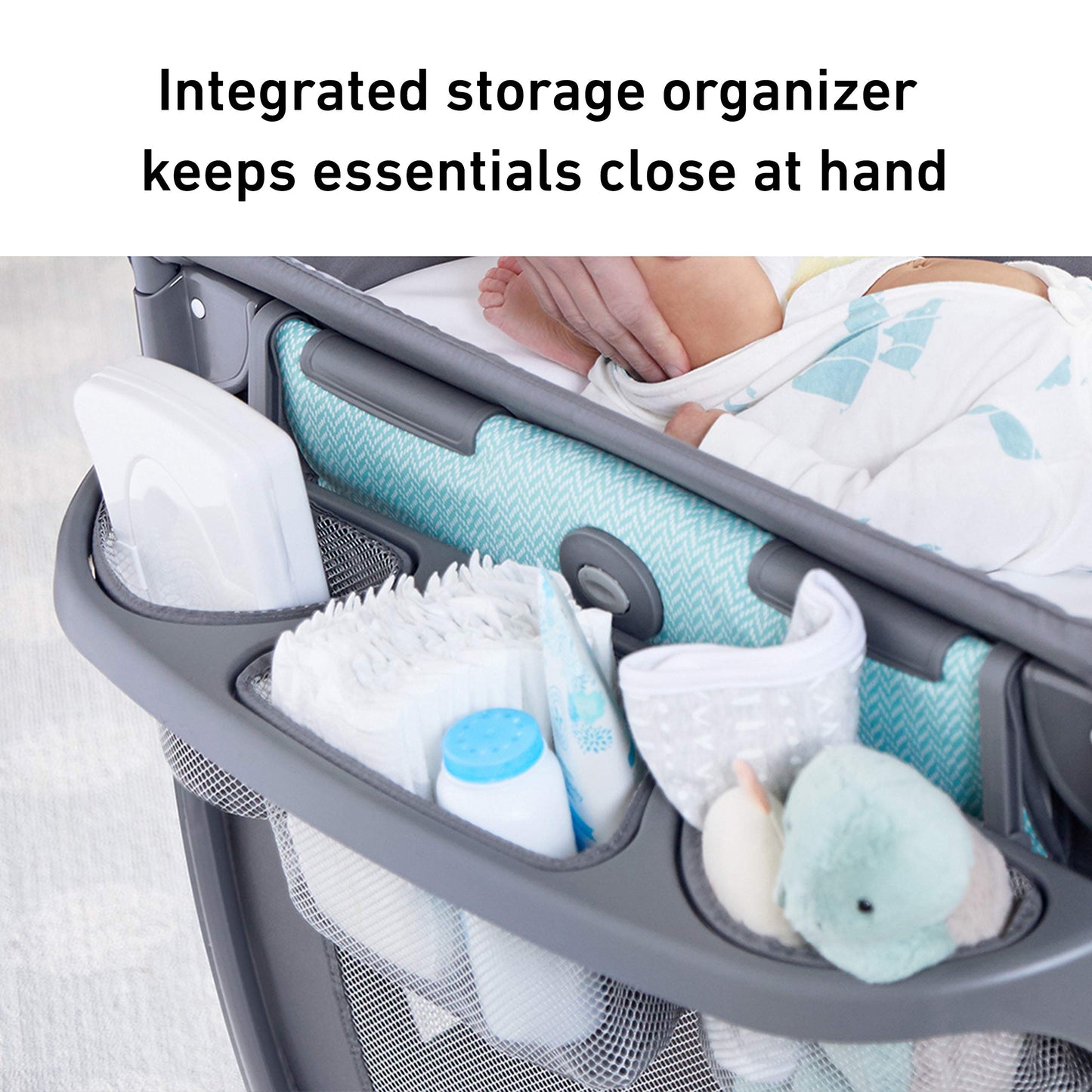 Graco On The Go Zip Pack ‘n Play Playard, Folding Playpen with Bassinet, Portable Crib, Reeves