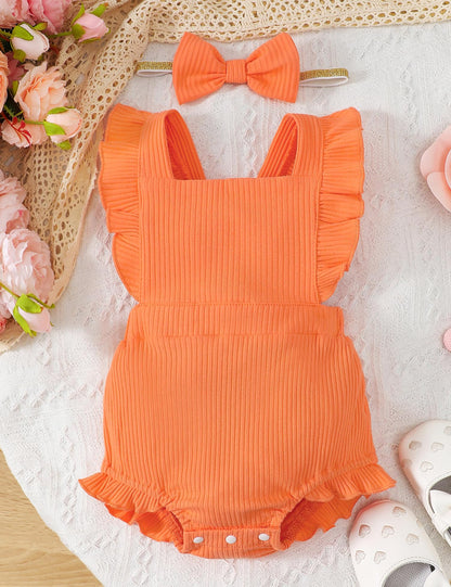 Fullfamous Baby Girl Ruffled Jumpsuit and Headband Set