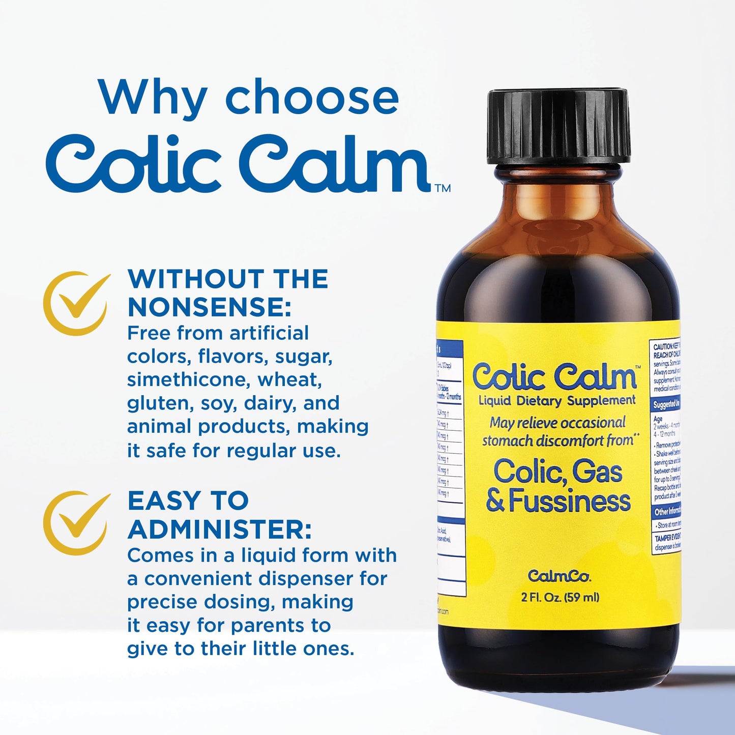 Colic Calm Infant Gripe Water for Colic, Helps Fussiness, Upset Stomach, and Baby Gas Relief, 2 fl oz (Pack of 1)