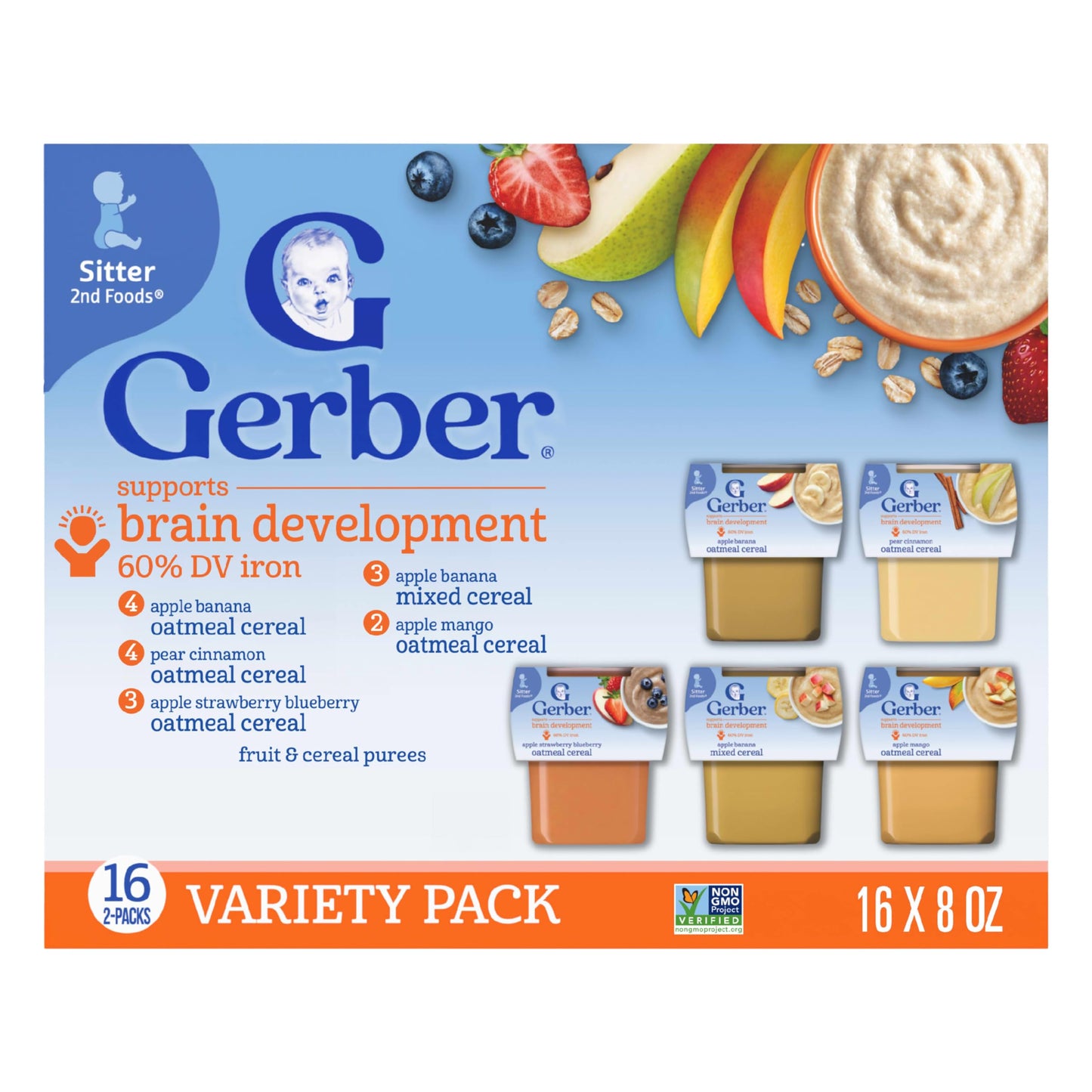 Gerber Stage 2 Baby Food, Super Blends Puree Tubs, No Added Colors or Flavors, Baby Puree, Variety 32-Pack