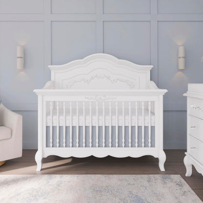 Evolur Aurora 5-in-1 Convertible Crib in Ivory Lace, Greenguard Gold Certified, Features 3 Mattress Height Settings, Sturdy and Spacious Baby Crib, Wooden Furniture