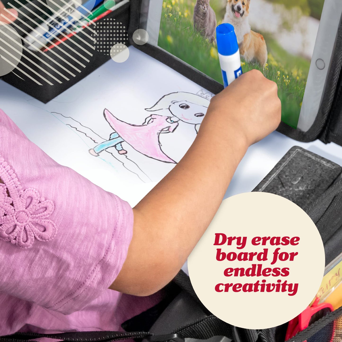 Lusso Gear Kids Travel Tray 2-Pack for Car Seats - Car Seat Tray with Tablet Stand, Mesh Pockets and Cup Holder - Road Trip Essentials Organizer and Activity Desk (Black)