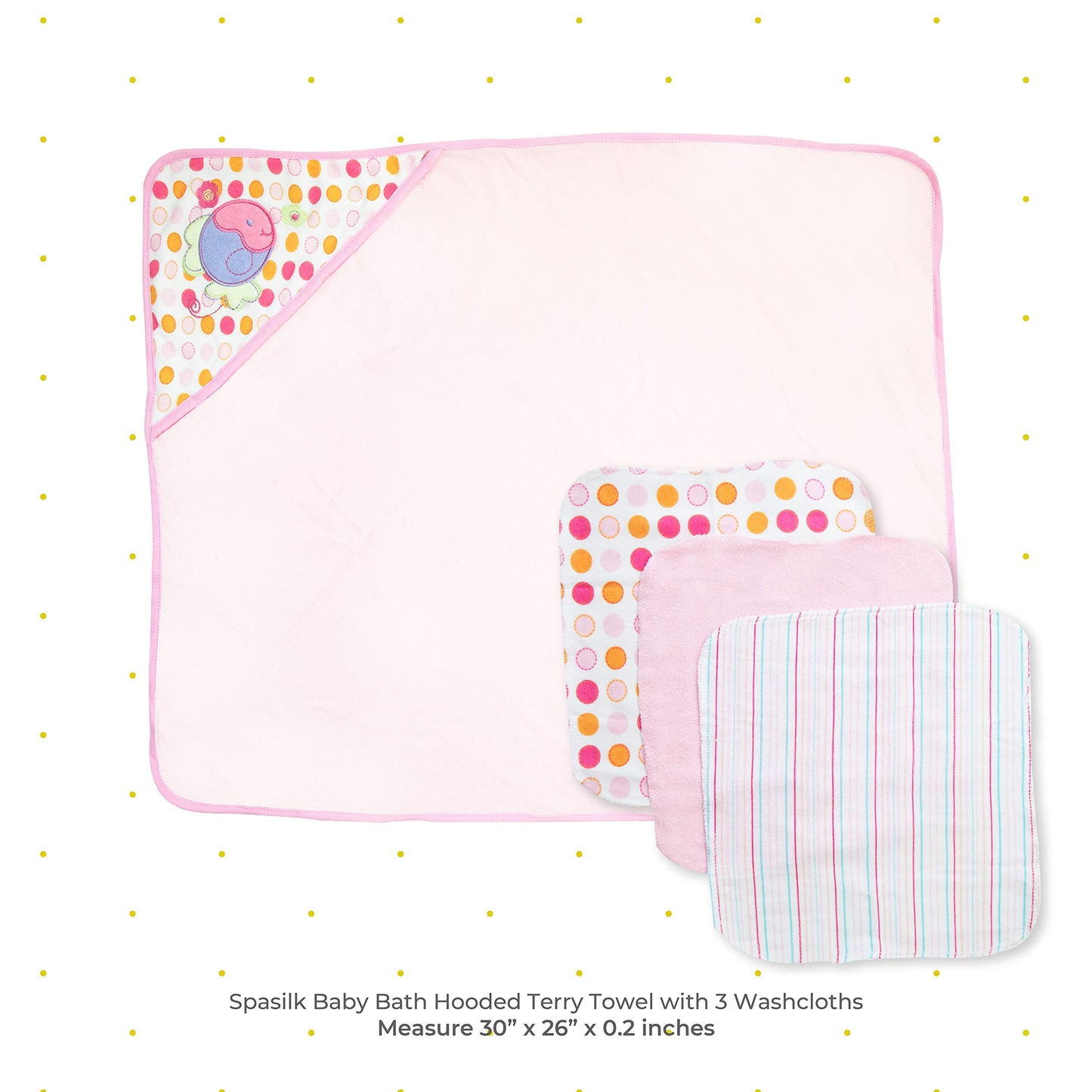 Spasilk Baby Bath Hooded Terry Towel with 3 Washcloths, Baby Bath Essentials, One Size, Blue Whale