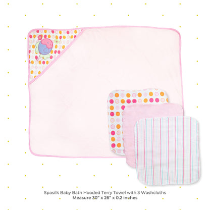 Spasilk Baby Bath Hooded Terry Towel with 3 Washcloths, Baby Bath Essentials, One Size, Blue Whale