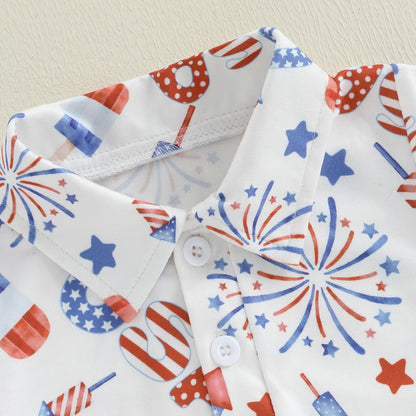 Baby Boy Rompers Half Button-up Jumpsuit Short Sleeve Bodysuit Summer Clothes