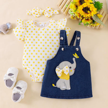 Baby Girl Clothes Suspender Skirt Newborn Ruffled Romper + Elephant Jeans Dress + Headband Summer Outfits 0-18 Months