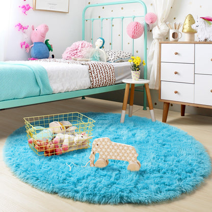 Pink Round Area Rugs 6Ft for Bedroom Living Room, Big Fluffy Shag Circle Rug for Kids Playroom, Cute Preppy Room Decor for Teen Girls, Cozy Fuzzy Furry Plush Carpets for Baby Nursery, Dorm, Classroom