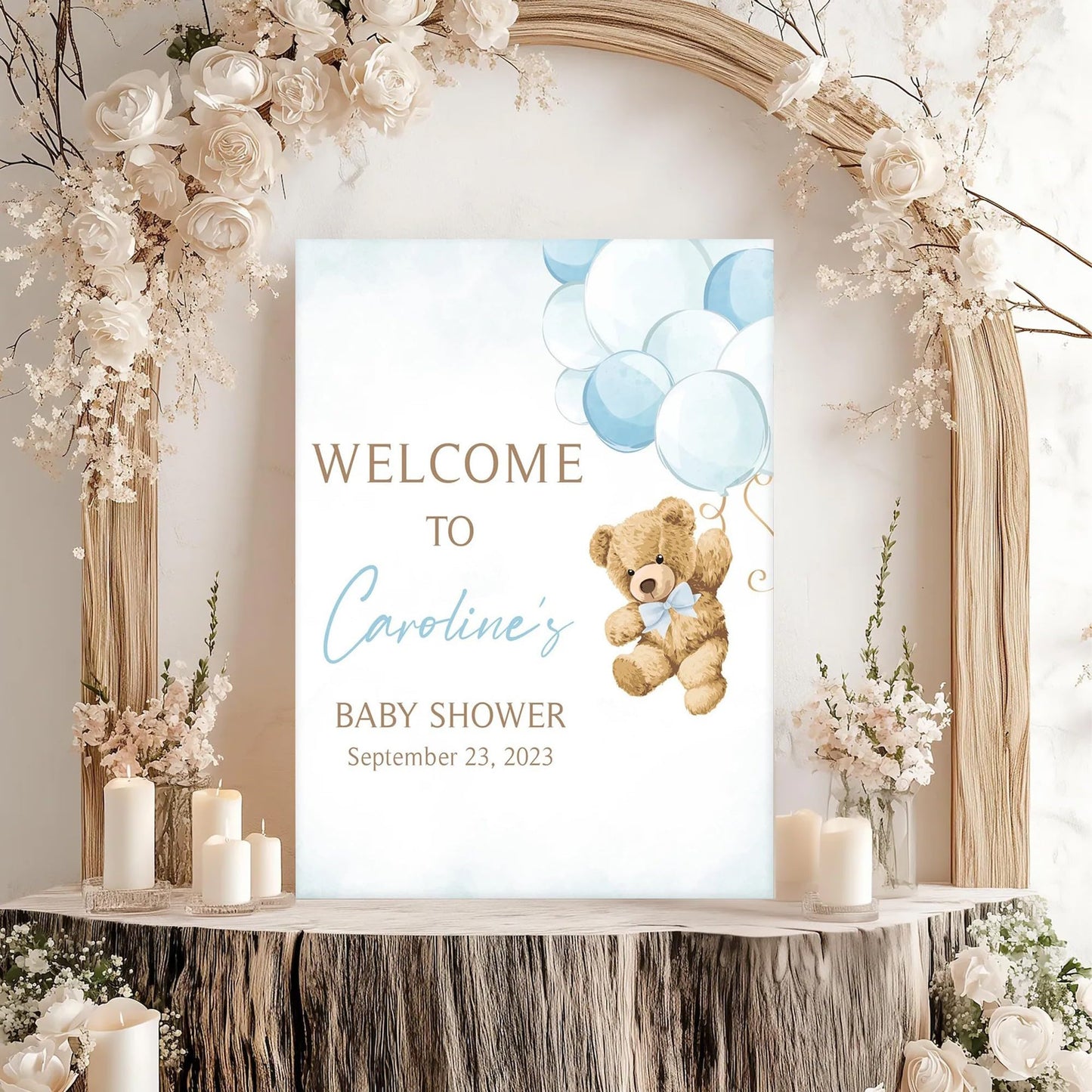 Personalized We Can Bearly Wait Baby Shower Welcome Sign, Welcome to Baby Shower Sign - Teddy Bear & Balloon Theme Décor #5