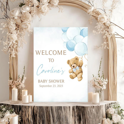 Personalized We Can Bearly Wait Baby Shower Welcome Sign, Welcome to Baby Shower Sign - Teddy Bear & Balloon Theme Décor #5