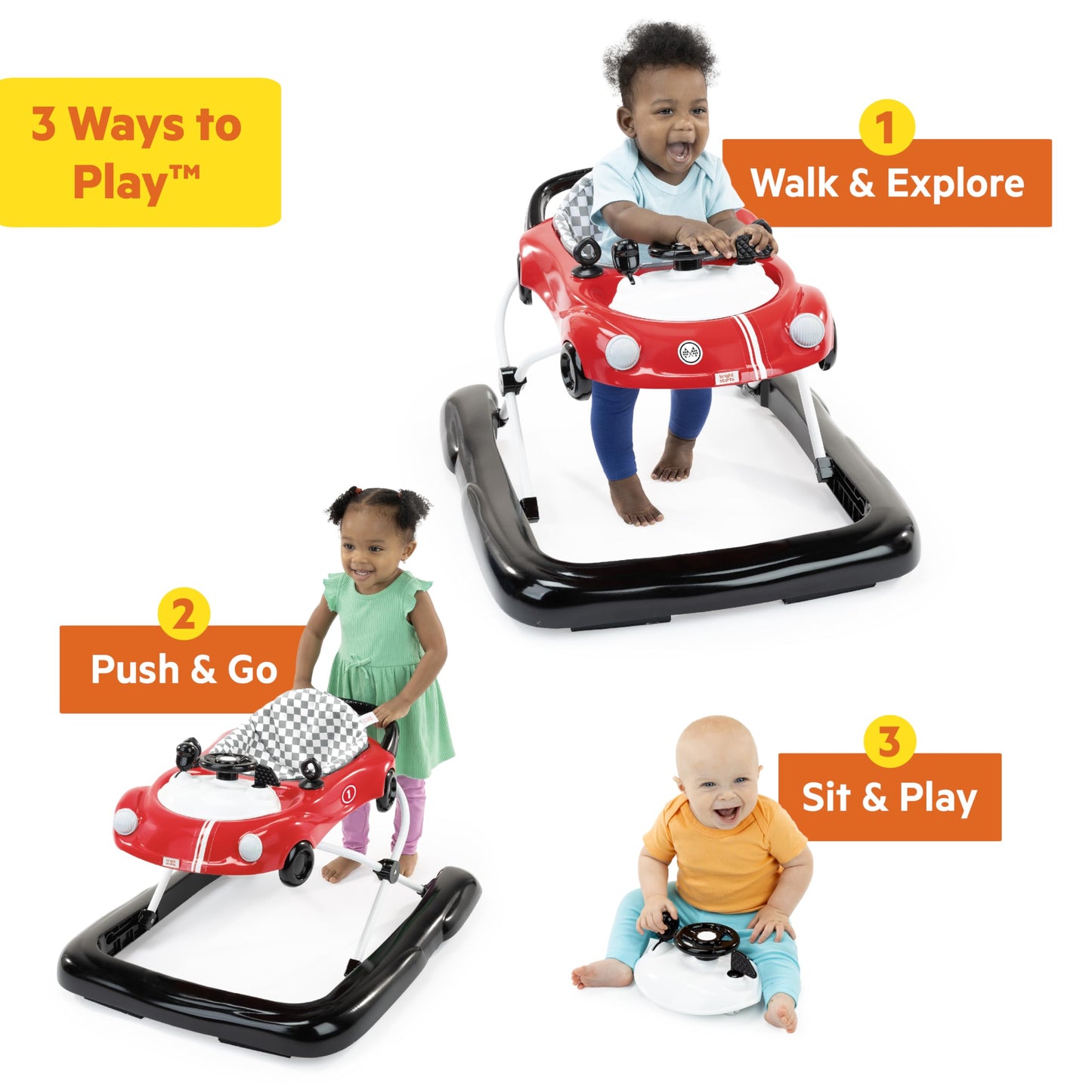 Bright Starts JuneBerry Walk-A-Bout Baby Walker and Entertainer, Removeable Floor Toy, with Easy Fold Frame for Storage, Ages 6 Months +