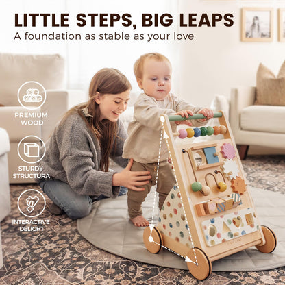 Tiny Land Wooden Baby Walker, Baby Push Walker, Montessori Walker Toy, Adjustable Speed Baby Walker for Boys and Girls, Baby Activity Center, Push Toys for Kids Development