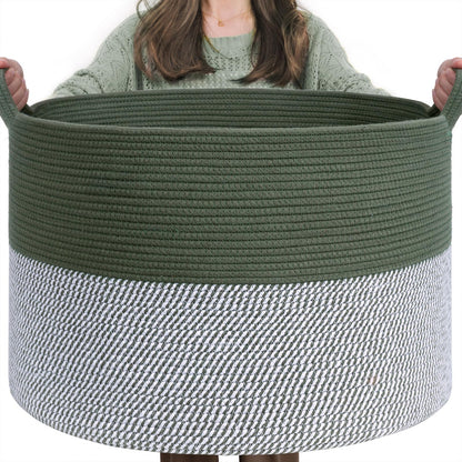 INDRESSME XXXLarge Cotton Rope Basket 21.7" x 21.7" x 13.8" Woven Baby Laundry Blanket Basket Toy Baskets with Handle Storage Comforter Cushions Thread Laundry Hamper