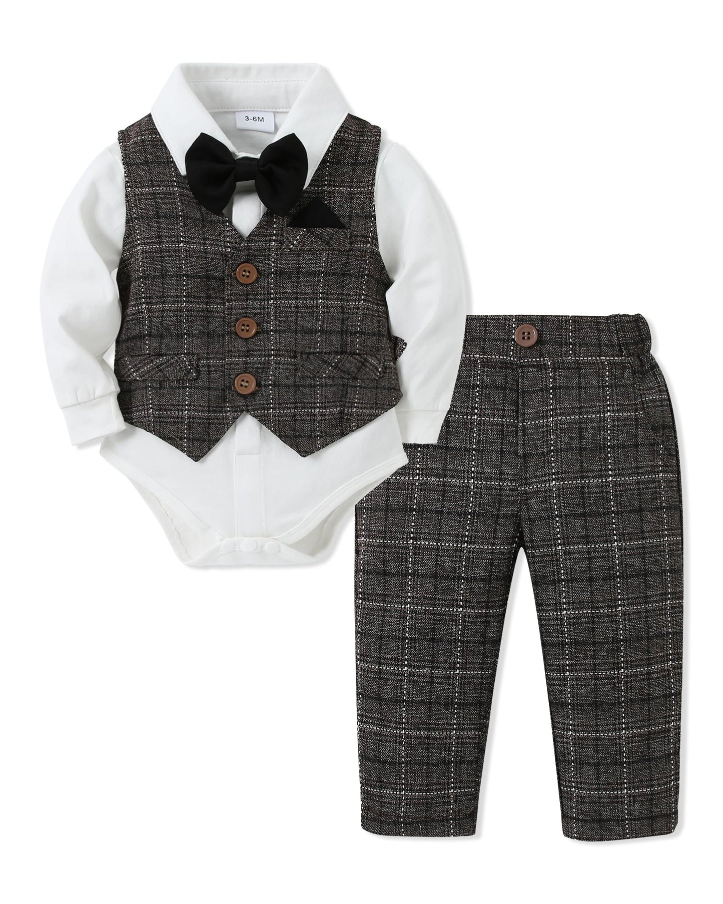 DISAUR Baby Boy Clothes Toddler Boy Outfits 4PCS Gentleman Dress Romper/Vest/Pants/Bow Tie Cotton Suit Sets
