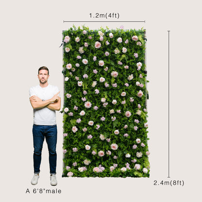 Artificial Luxury‌ Flower Wall Panels, Gorgeous 3D Silk Floral Backdrop for Wedding, Baby Show, Party and Home Decor, Quick Assembly/Storage, Eco ＆ Pet Friendly, 2 pcs, Each Panel 2*8 ft.