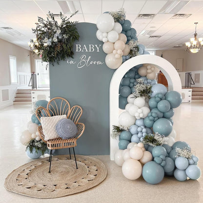 Dusty Blue Balloons Garland Arch Kit 139Pcs Fog Blue White Sand Balloons for Baby Shower Birthday Bear Theme Wedding Bride Anniversary Gender Reveal Party Decorations for Boy Girl Adult