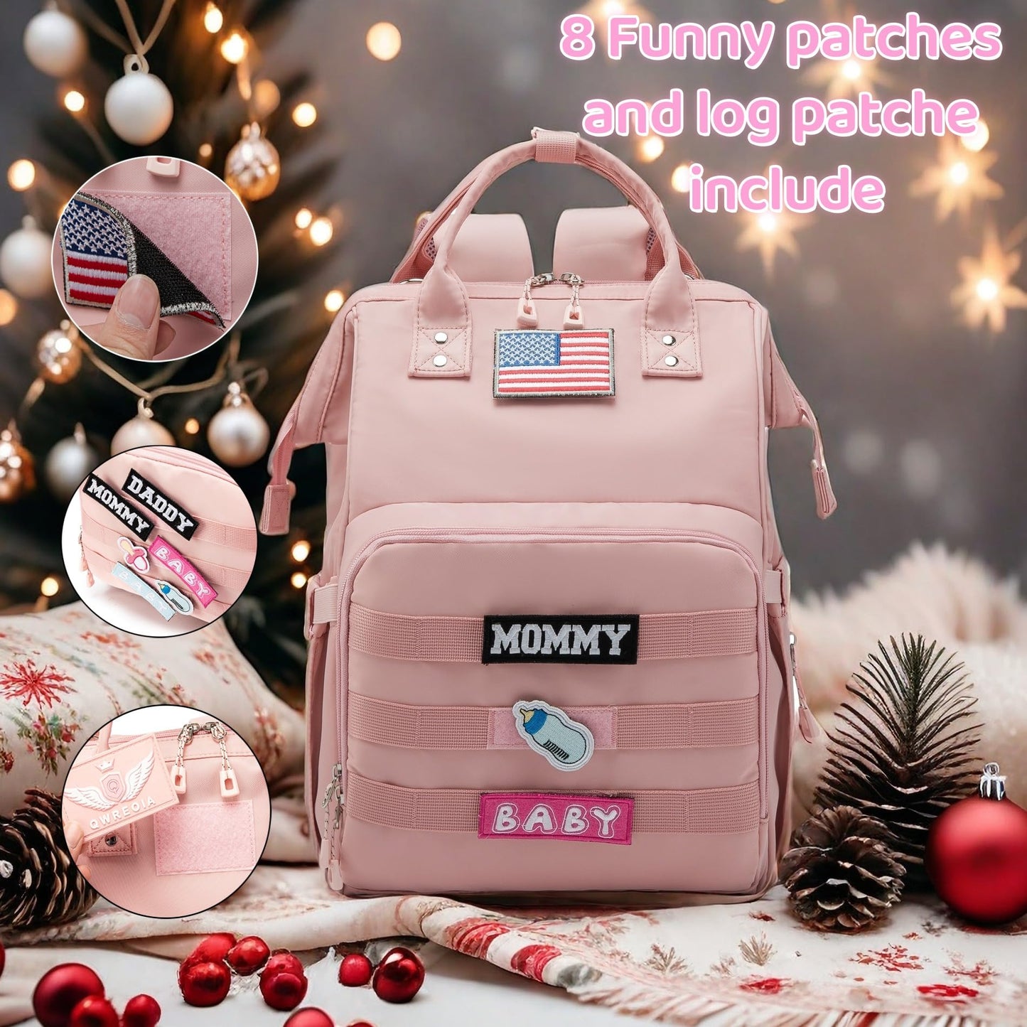 Diaper Bag Backpack for Dad and Mom with USB Charging Port Stroller Straps and Insulated Pocket,army military Travel Nappy Backpack for Daddy/Mommy (Black)