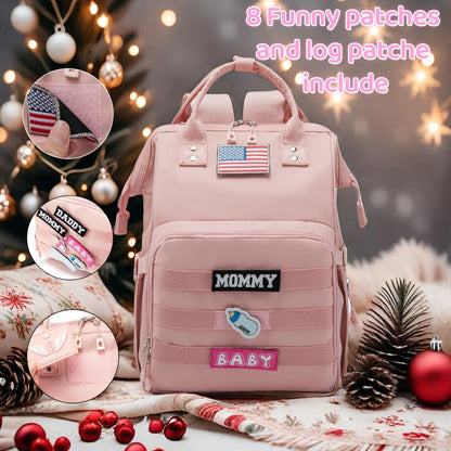 Diaper Bag Backpack for Dad and Mom with USB Charging Port Stroller Straps and Insulated Pocket,army military Travel Nappy Backpack for Daddy/Mommy (Black)