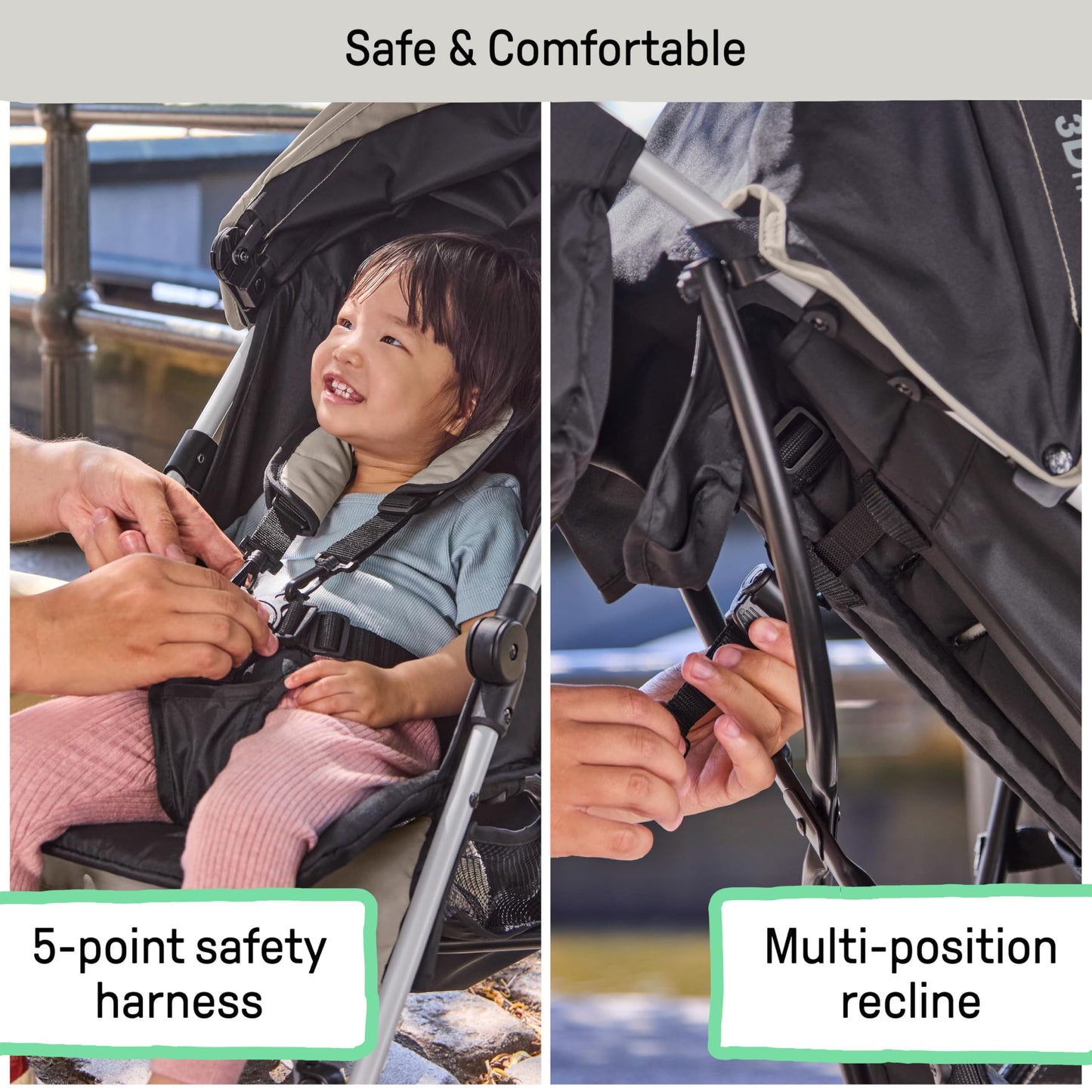 Summer by Ingenuity 3D Mini Convenience Stroller – Lightweight Stroller with Compact Fold, Multi-Position Recline, Canopy with Pop Out Sun Visor and More – Umbrella Stroller for Travel, Pink