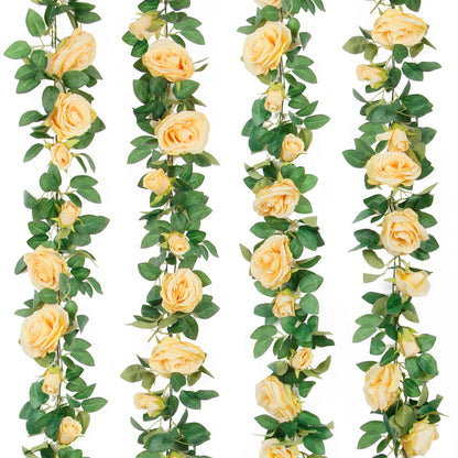 TELDRASSIL 4Pcs(26 FT) Artificial Rose Vine Fake Flower Garland Fake Silk Rose Hanging Vine for Wedding Party Background Arch Garden Background Decoration (Pink)