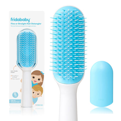 Frida Baby Thick or Curly Hair Detangler Brush for Kids, Toddler Hairbrush Detangles Knots Without Tears or Breakage, Comb Teeth and Bristle Design, White/Blue ,1 Count