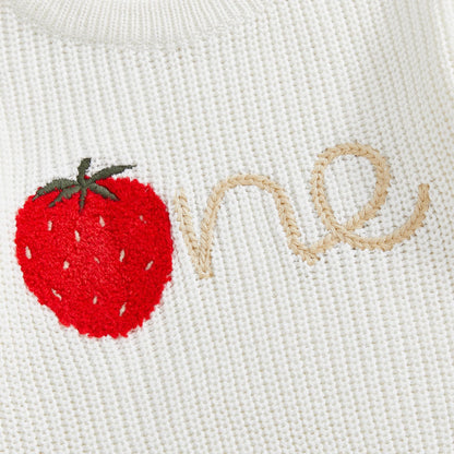 Baby Girl First Birthday Outfit One Year Old Strawberry Embroidery Knit Sweater Romper Warm Fall Winter Clothes