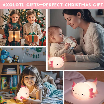 HAPPYBAG Axolotl Night Light,Cute Axolotl lamp Gifts for Kids,Dimmable Silicone Animal Nursery Night Light,Kawaii Rechargeable Bedside Touch Lamp,Room Decor Axolotl Light