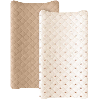 Konssy Waterproof Muslin Changing Pad Cover 2 Pack, Quilted Cotton Fitted Diaper Chang Table Cover, Soft Changing Pad Sheets for Girls Boys (Blossom,Pink)
