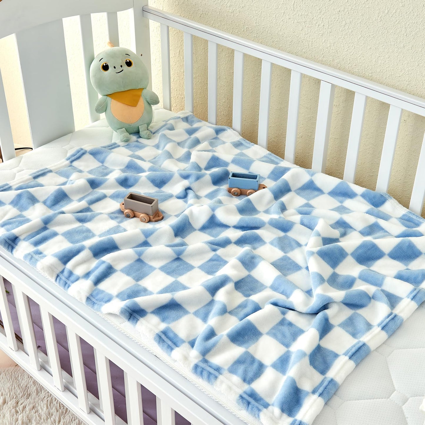 Yurhap Checkered Baby Blanket Fleece Baby Blankets for Boys, Ultra Soft Cozy Fluffy Infant Toddler Newborn Receiving Blankets for Crib Stroller, 30''x40'', Blue