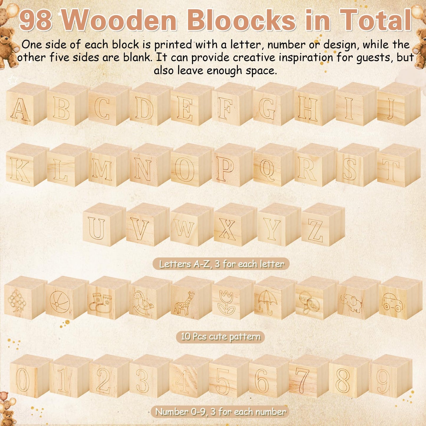Marsui 136 Pcs Baby Shower Blocks to Decorate Game Kit Includes 98 Wooden Blocks, 36 Markers, 1 Game Sign, 1 Storage Box for Baby Shower Gender Reveal Activity Party Decorations(Pink Elephant)