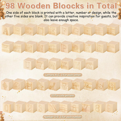 Marsui 136 Pcs Baby Shower Blocks to Decorate Game Kit Includes 98 Wooden Blocks, 36 Markers, 1 Game Sign, 1 Storage Box for Baby Shower Gender Reveal Activity Party Decorations(Pink Elephant)