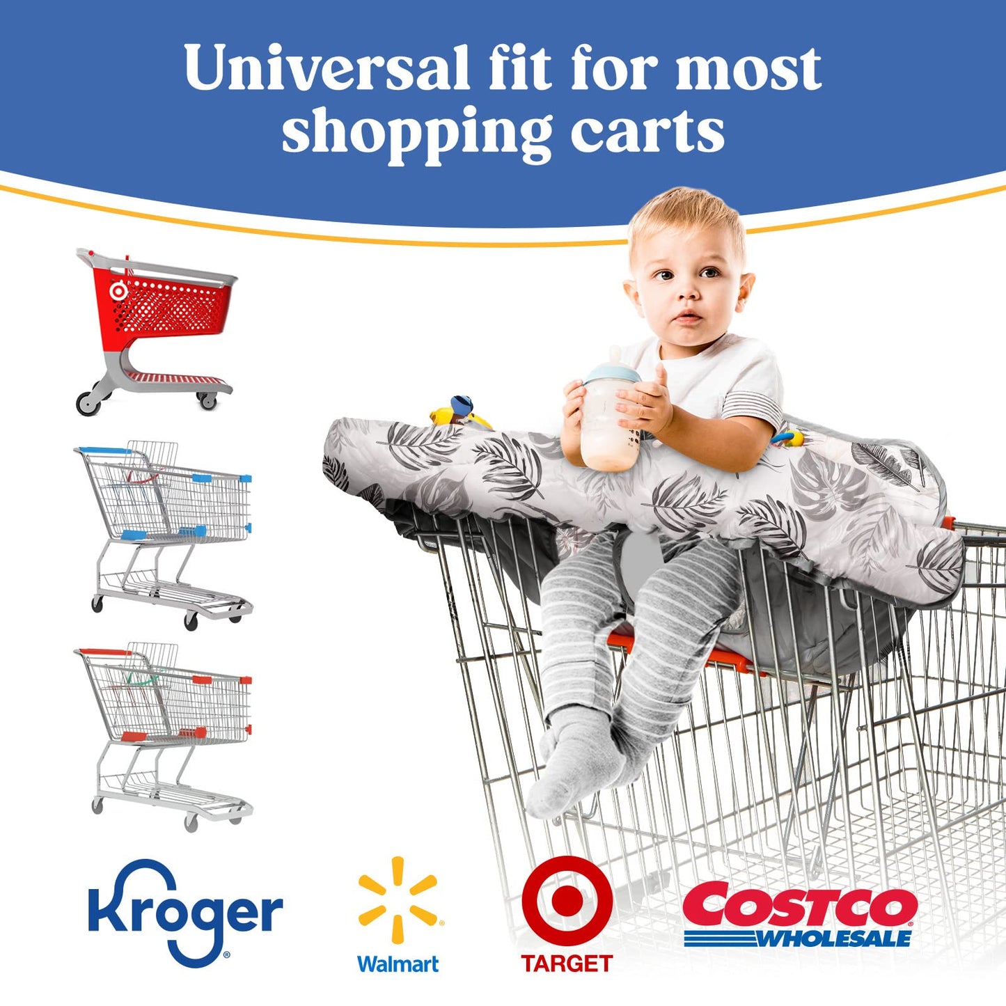 Shopping Cart Cover for Baby PILLANI, High Chair Cover for Restaurant Seat, Grocery Cart Cover for Baby Girl and Boy, Cotton Buggy Covers for Babies, Toddler Shopping Cart Cover