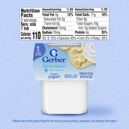 Gerber Baby Food, Yogurt Blends Snack, Banana, 2nd Foods, Baby Snacks, Baby Yogurt, Baby Food Stage 2, No Artificial Flavors or Sweeteners, No Preservatives, 4 oz Tubs (Pack of 2)