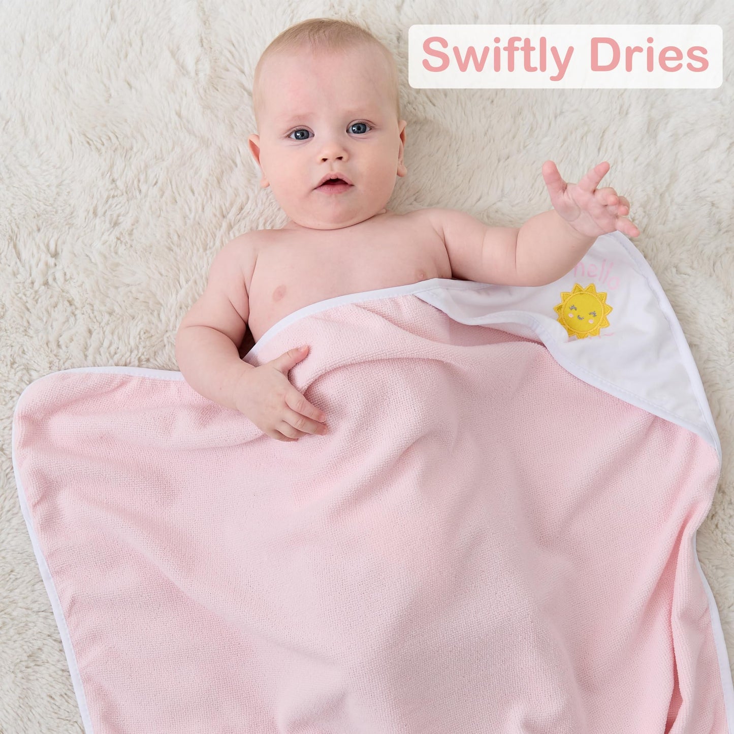 Viviland Baby Towels and Baby Wash Cloths Set Hooded Baby Towels Baby Wipes Absorbent Bath Face Towels Burp Cloths or Face Towels for Girl Boy 6-Pack Size 28 x 28 Inch(Elephant Flower)