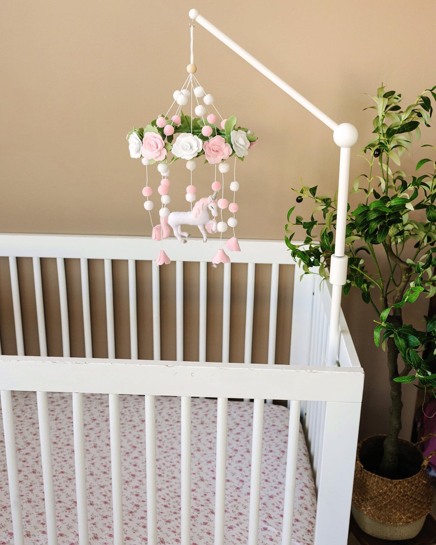 Baby Crib Mobile (Felt Rose) - Baby Shower Gift Nursery Decorations - Handmade Floral Decor for Girls