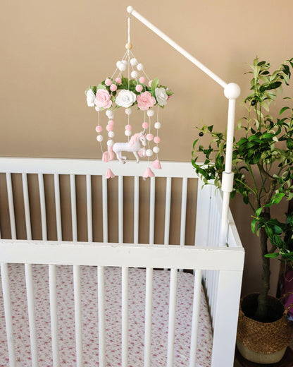 Baby Crib Mobile (Felt Rose) - Baby Shower Gift Nursery Decorations - Handmade Floral Decor for Girls
