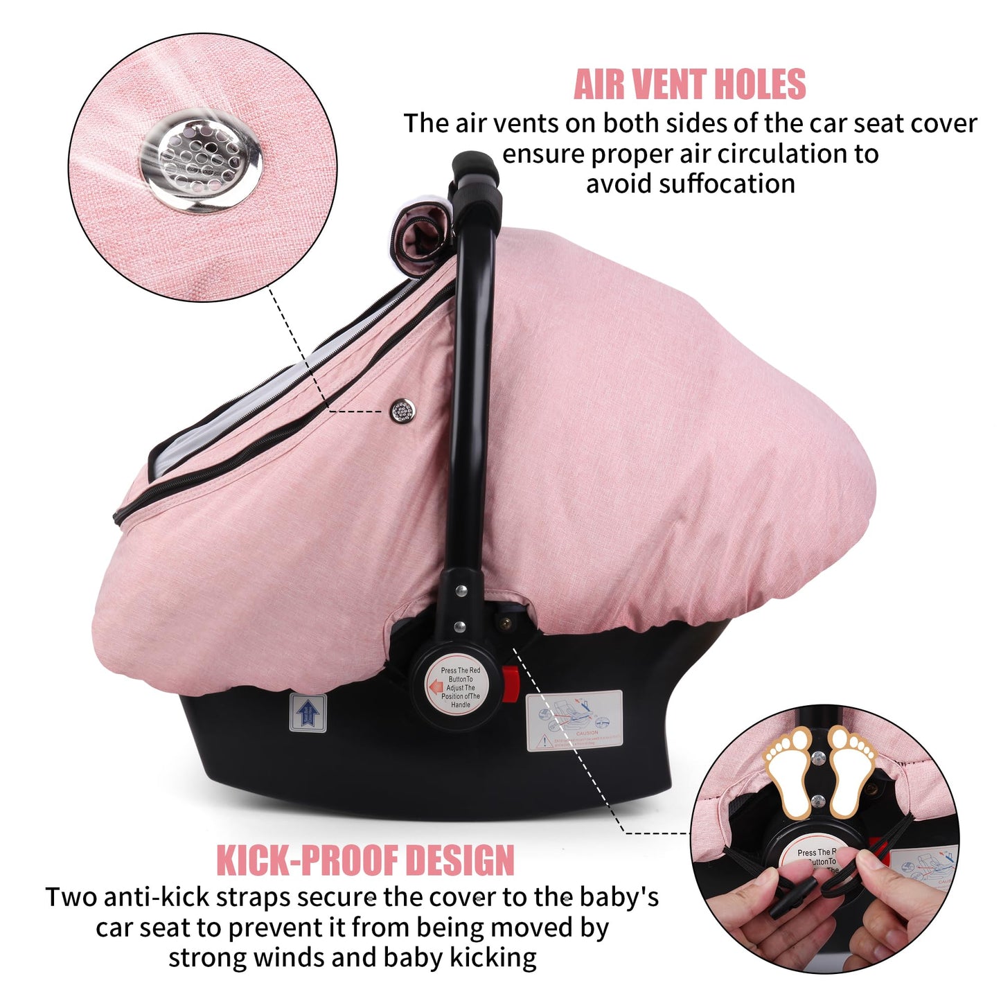 Rquite Car Seat Cover Baby, Carseat Covers Boy Girl, 2 Layers Window -Breathable Mesh & Wind/Sun Shade, Infant Car Seat Canopy Baby Carrier/Stroller Cover, Fit Spring, Fall, Winter, Cold Weather