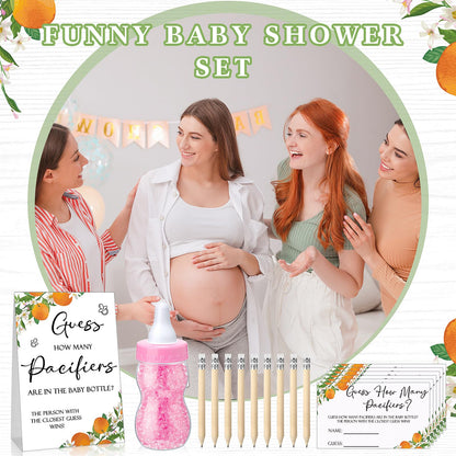 Roowest 512 Pcs Baby Shower Games Guess How Many Pacifiers Sign 100 Small Guessing Games 10 HB Pencils 750ml Milk Bottle 400 Acrylic Pacifiers Decoration for Guest Gender Reveal(Pink,Bear)