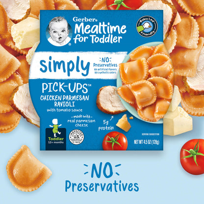 Gerber Pick-Ups Chicken and Parmesan Cheese Ravioli in Tomato Sauce Toddler Meals, 4.5 Oz Tray (Pack of 8)