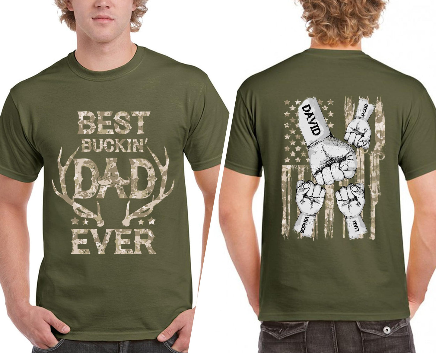 Personalized Fathers Day Shirts for Dad, Grandpa Shirt with Grandkids Names, Gifts for Dad Hunting Fishing
