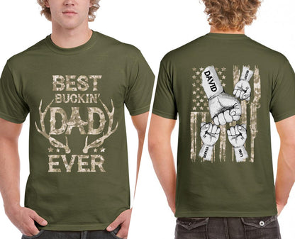 Personalized Fathers Day Shirts for Dad, Grandpa Shirt with Grandkids Names, Gifts for Dad Hunting Fishing